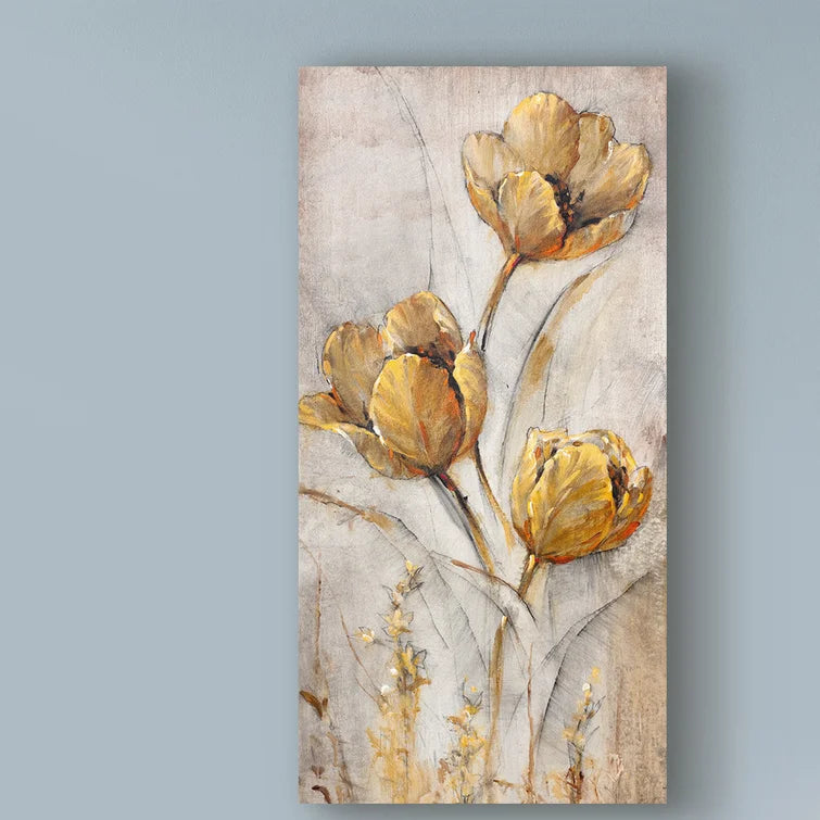 24" H x 12" W x 2" D Golden Poppies On Taupe I by Timothy O' Toole - Wrapped Canvas Print