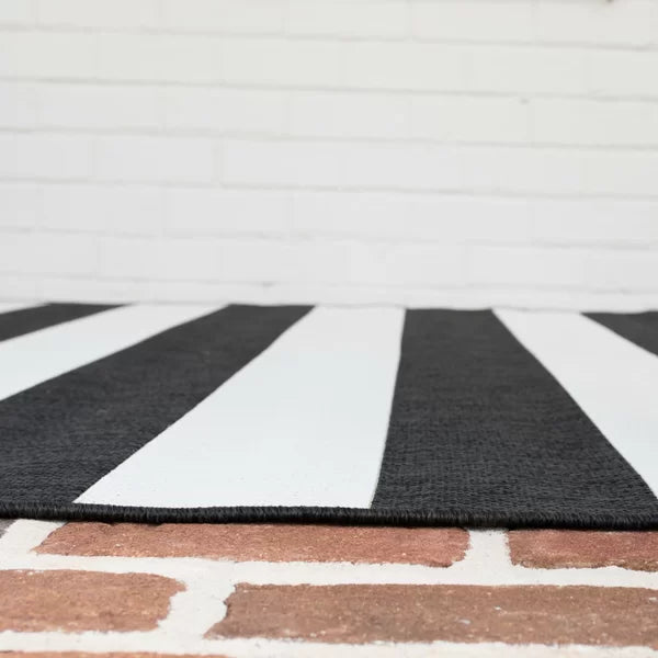 Gonsalez Striped Indoor / Outdoor Area Rug in Black/Off-White rectangle 8'x10'