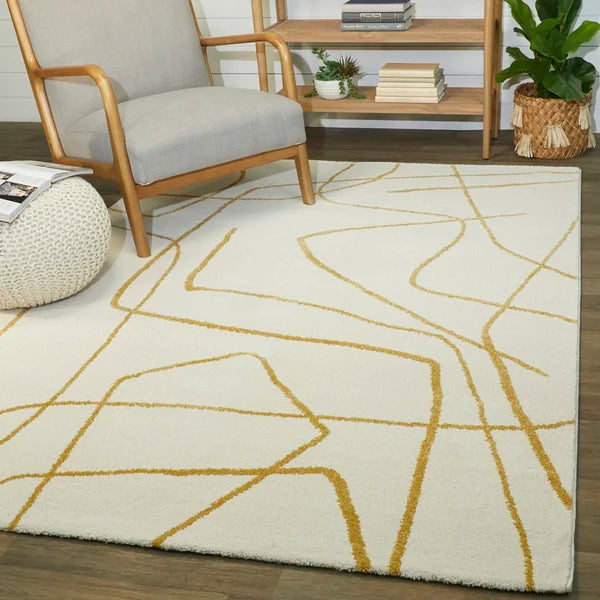 Goodrow Abstract Area Rug in Mustard/Cream rectangle 5'3"x7'