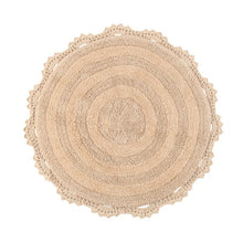 Load image into Gallery viewer, Beige Gottschalk Crochet Border Tufted Circle 100% Cotton Reversible Bath Rug #HA475
