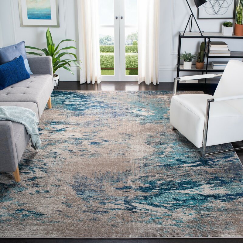 Abderus Abstract Blue/Gray Area Rug KRUG041