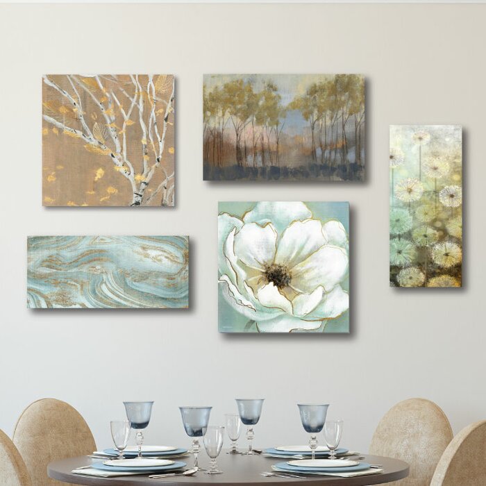 'Splendor' - 5 Piece Wrapped Canvas Gallery Wall Print Set in Brown/Gray/Green EJ171