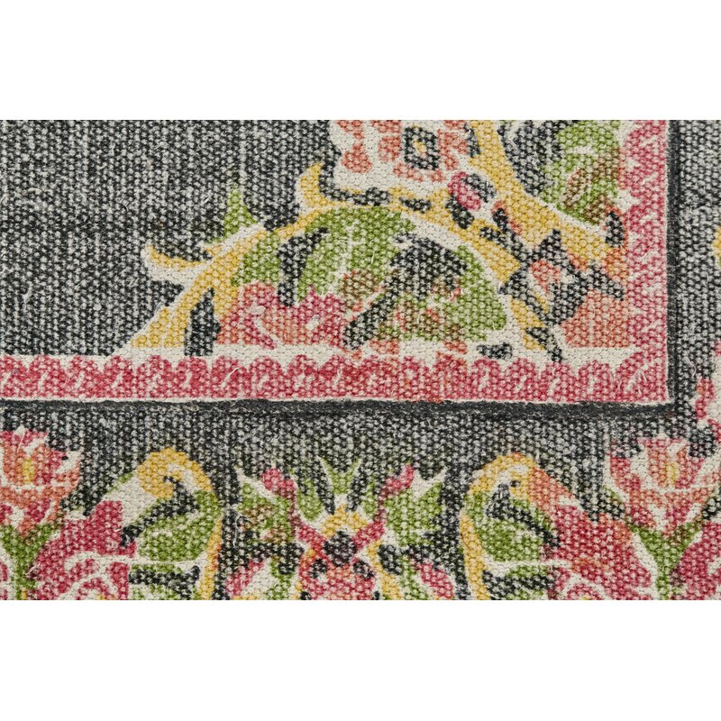 Cadot Oriental  Handwoven Wool Gray/Pink/Green Area Rug KRUG125