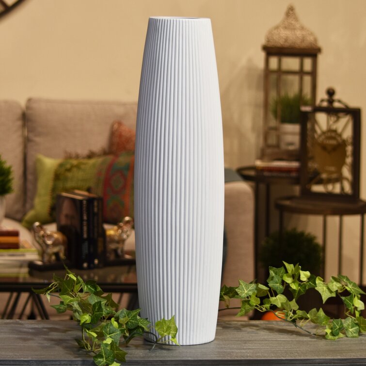 23" H x 6.5" W x 6.5" D White Greiner Ceramic Floor Vase