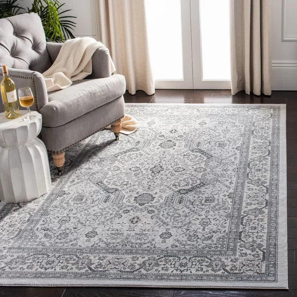 Gurseese Oriental Area Rug in Light Gray rectangle 9'x12'