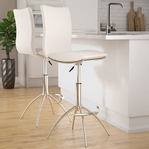 Set of 2 - Guttenberg Adjustable Height Swivel Bar Stools, White (#134)