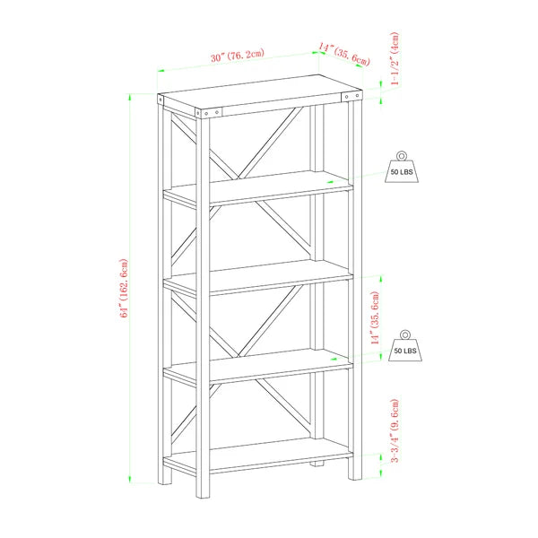 Dark Walnut Gwen 64'' H x 30'' W Bookcase