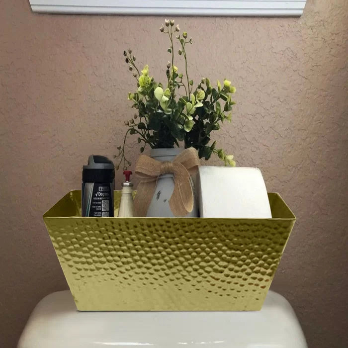 5.25" H x 12" W x 7.25" D Gold Hammered Metal Basket