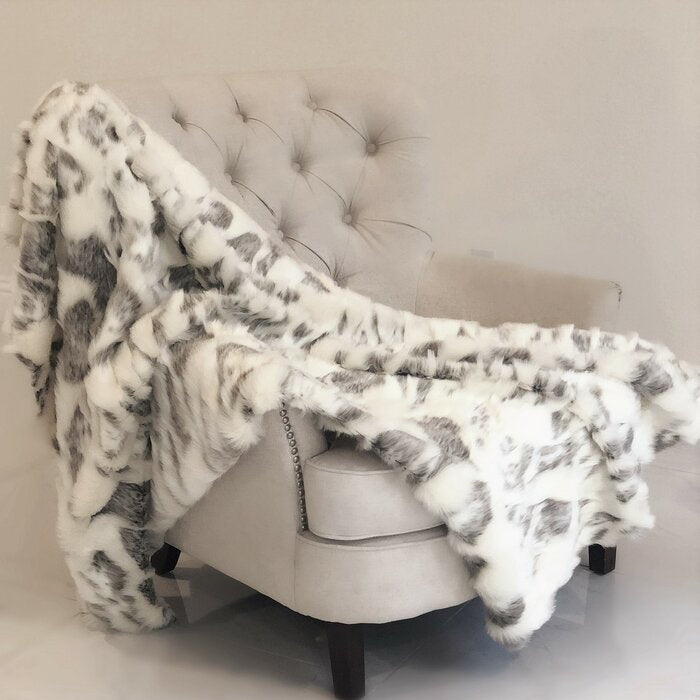 36" W x 60" L Ivory/Gray Handmade Luxury Faux Fur Throw