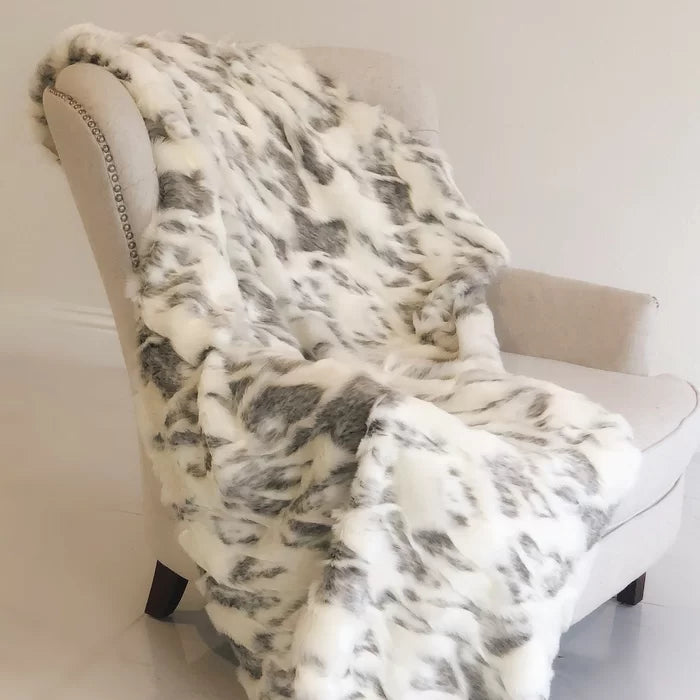36" W x 60" L Ivory/Gray Handmade Luxury Faux Fur Throw