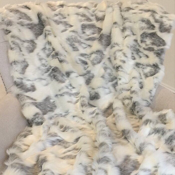 36" W x 60" L Ivory/Gray Handmade Luxury Faux Fur Throw