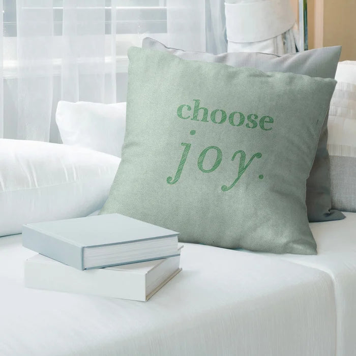 14" x 14" Green Handwritten Choose Joy Quote Pillow