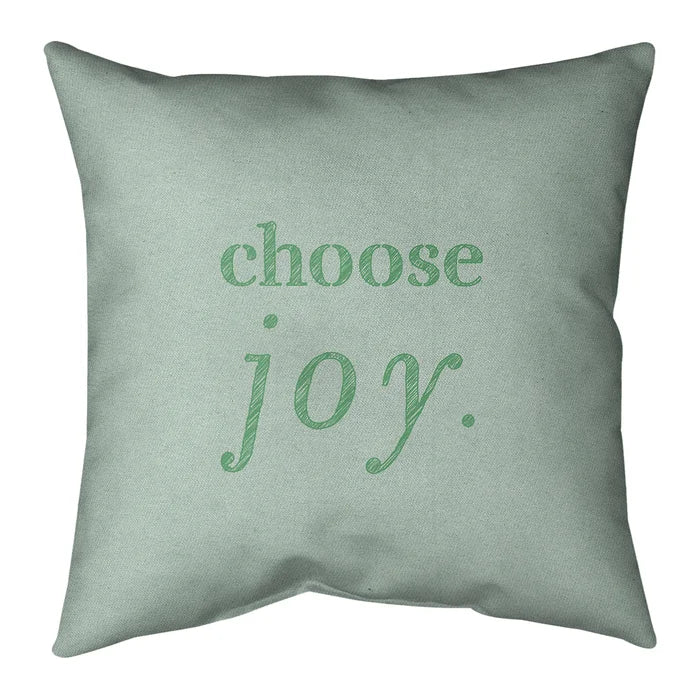 14" x 14" Green Handwritten Choose Joy Quote Pillow