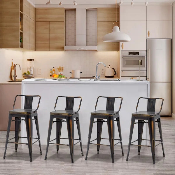 Black-Gold Harbison Swivel Solid Wood Bar Stool (Set of 4)