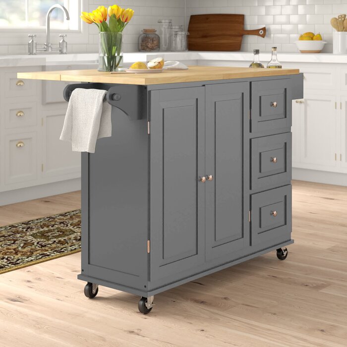 Hardiman 53.75'' Wide Rolling Kitchen Cart with Solid Wood Top