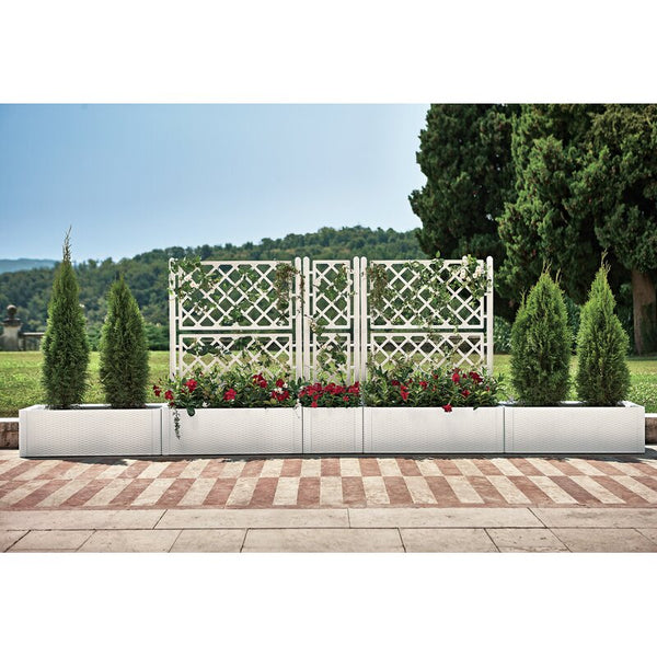 trellis planter plastic White Hassan Self-Watering Plastic Planter Box with Trellis HB342 – Salvage  & Co Indy