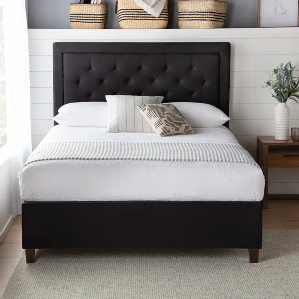 Black Hateya Upholstered Low Profile Platform Bed queen