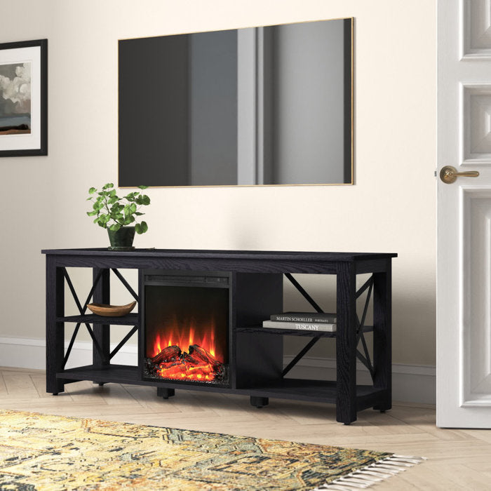 Black Hazelip TV Stand for TVs up to 65" with Fireplace Included
