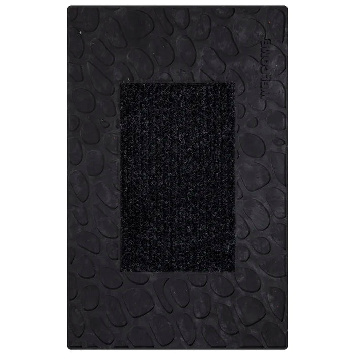 Black Heavy Duty All Season Stone Welcome Design Doormat, 18" x 28"