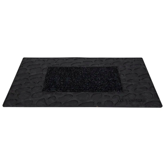 Black Heavy Duty All Season Stone Welcome Design Doormat, 18" x 28"