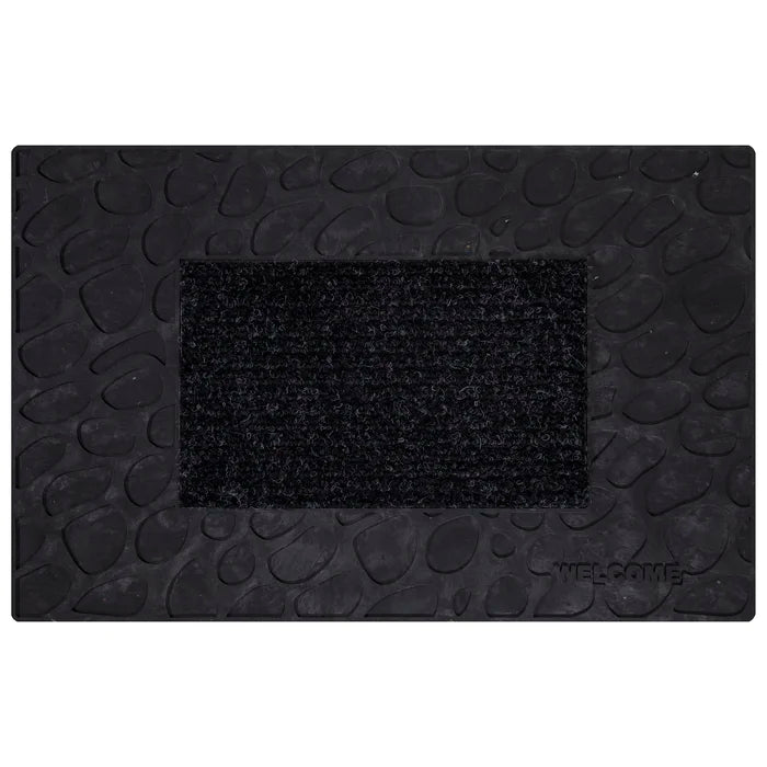 Black Heavy Duty All Season Stone Welcome Design Doormat, 18" x 28"