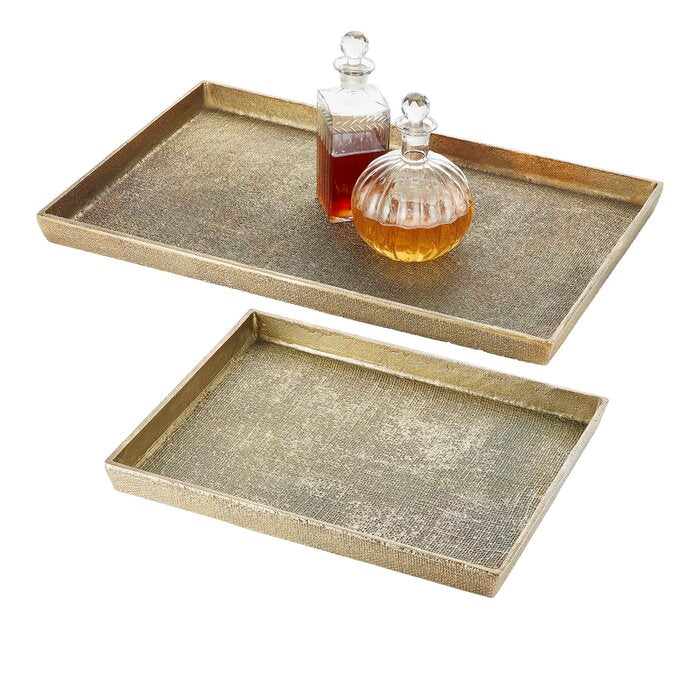 2" H x 18" L x 28" W Gold Hemp Metal Rectangle Decorative Tray by Steven Yarbrough