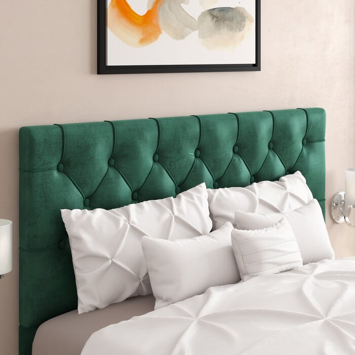 Heng Button Tufted Upholstered Panel Headboard, Green - King (#862)