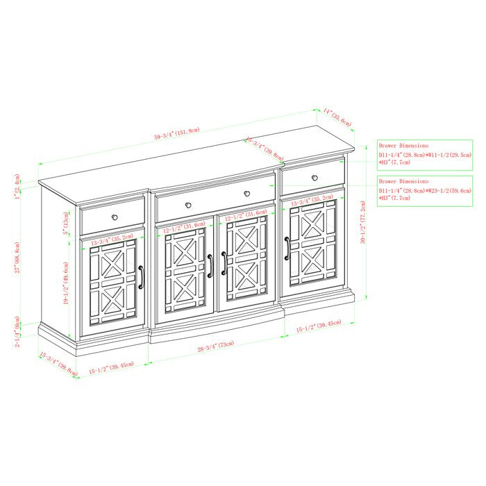 Black Hennigan 59.75'' Wide 3 Drawer Sideboard