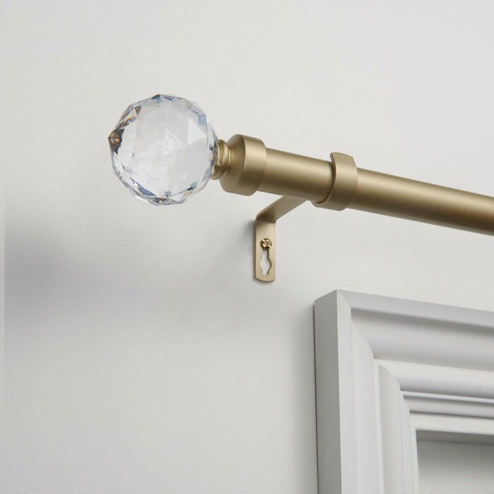 36" to 72" Hickson Crystal Ball Single Curtain Rod, Gold TJ118