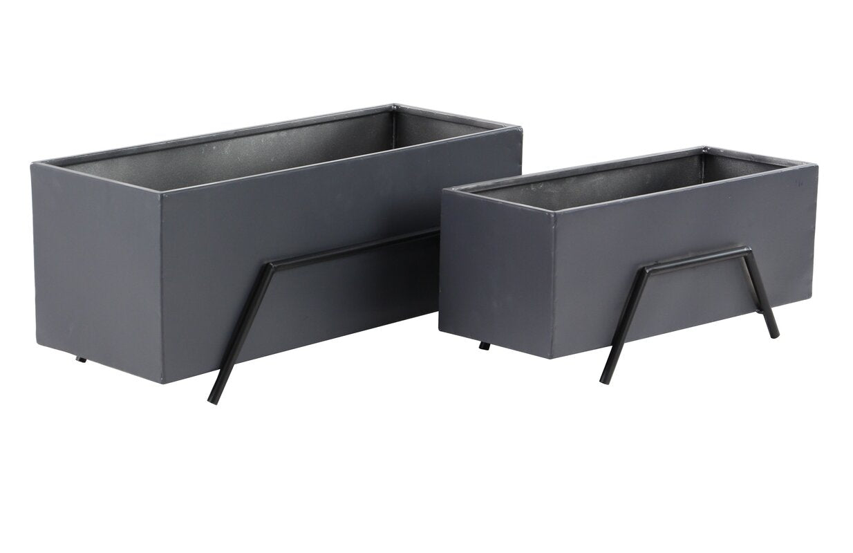 Hills Modern 2 Piece Metal Planter Box Set, Gray (#K2407)