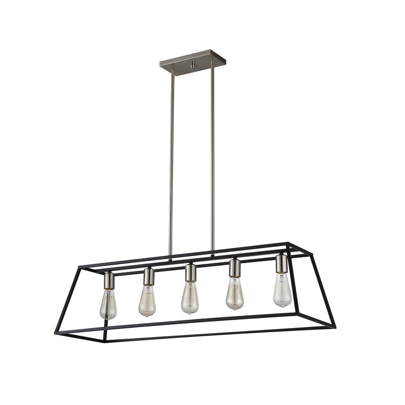 Black/Chrome Hinerman 5 - Light Kitchen Island Linear Pendant  7421