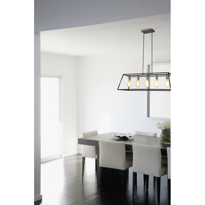 Black/Chrome Hinerman 5 - Light Kitchen Island Linear Pendant  7421