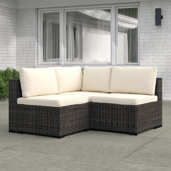 Holliston 3 Piece Rattan Sectional Seating Group with Beige Cushions