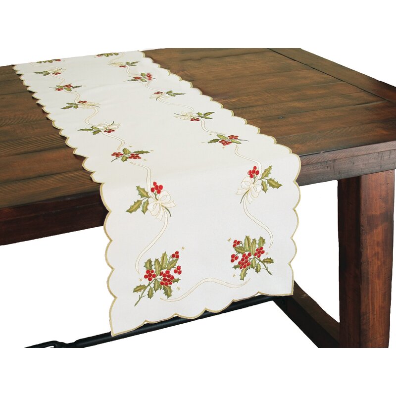 72" L x 15" W Holly Berry Embroidered Table Runner