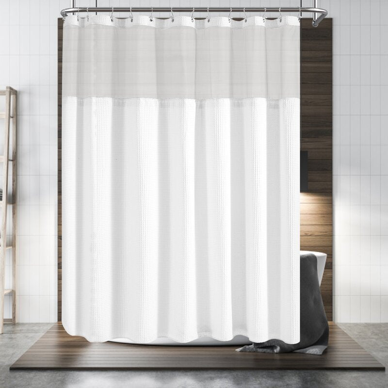 84" H x 71" W White Honeycomb Waffle Weave Shower Curtain With Snap-In Liner B25-HS116