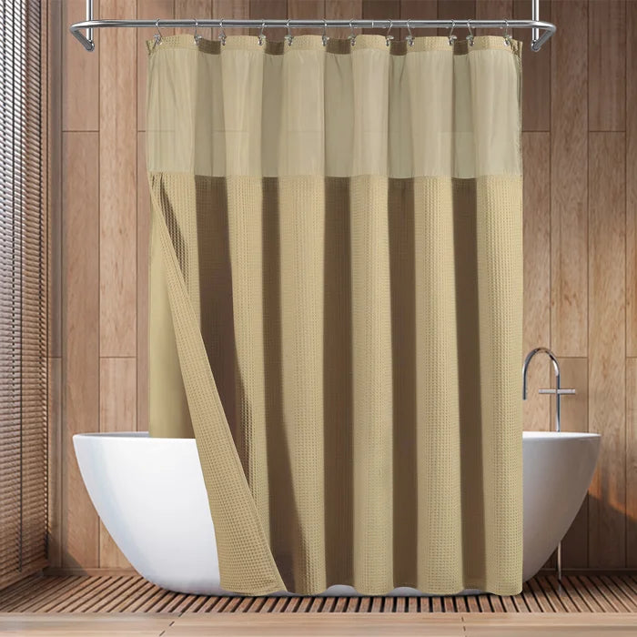 78" H x 71" W Linen Honeycomb Waffle Weave Shower Curtain With Snap-In Liner