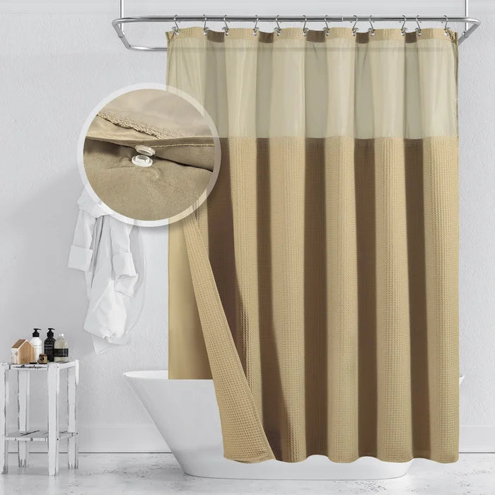 78" H x 71" W Linen Honeycomb Waffle Weave Shower Curtain With Snap-In Liner