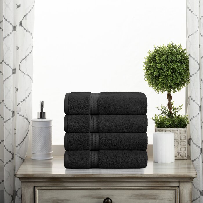 Black Huson 4 Piece Egyptian-Quality Cotton Hand Towel Set
