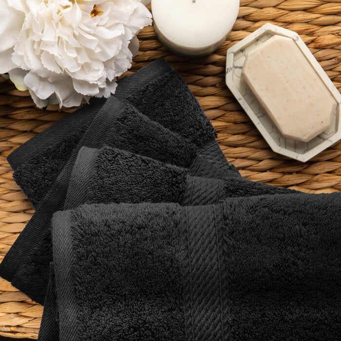 Black Huson 4 Piece Egyptian-Quality Cotton Hand Towel Set