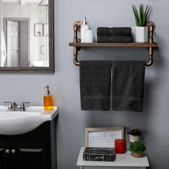 Black Huson 4 Piece Egyptian-Quality Cotton Hand Towel Set