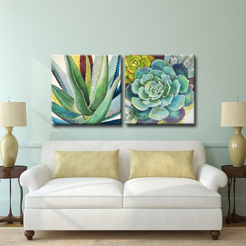 'Brilliant Succulents I/II'  2 Piece Wrapped Canvas Painting Print Set - 24" x 48" (#K1310)