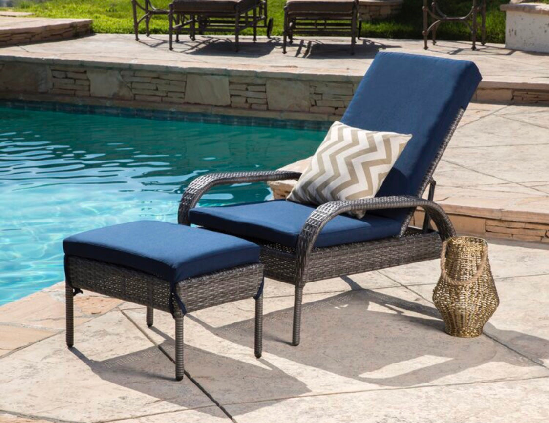Lisette Patio Chair with Cushion and Ottoman