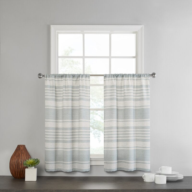 52" W x 45"L Imogene Striped Tailored 52'' Cafe Curtain Spa (Set of 2) B26-HS127