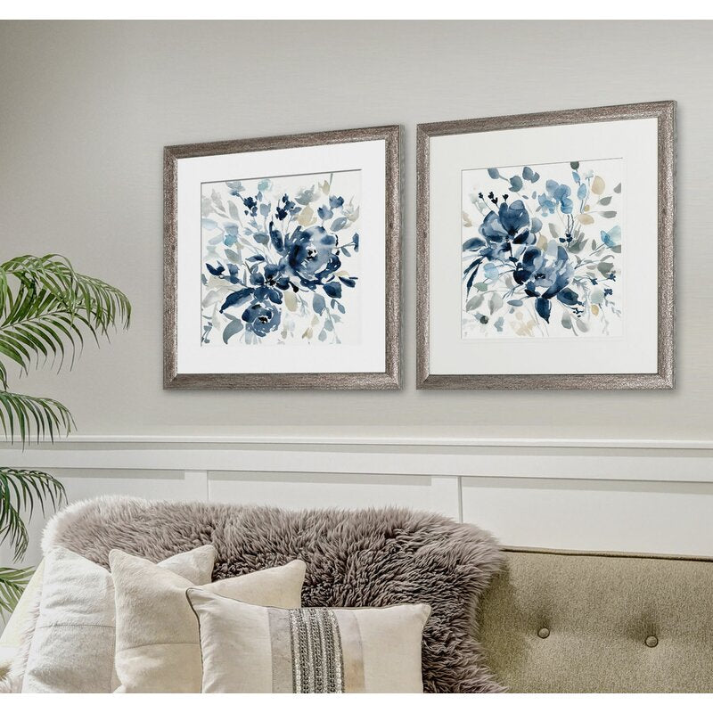 'Indigo Garden I' 2 Piece Framed Print Set, Brown/Silver Framed (#K4030)
