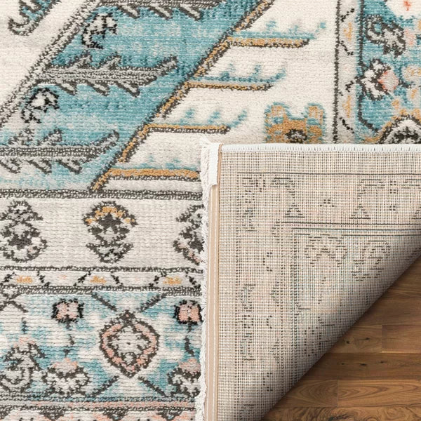 Indira Oriental Area Rug in Blue/Ivory rectangle 5'3"x7'3"