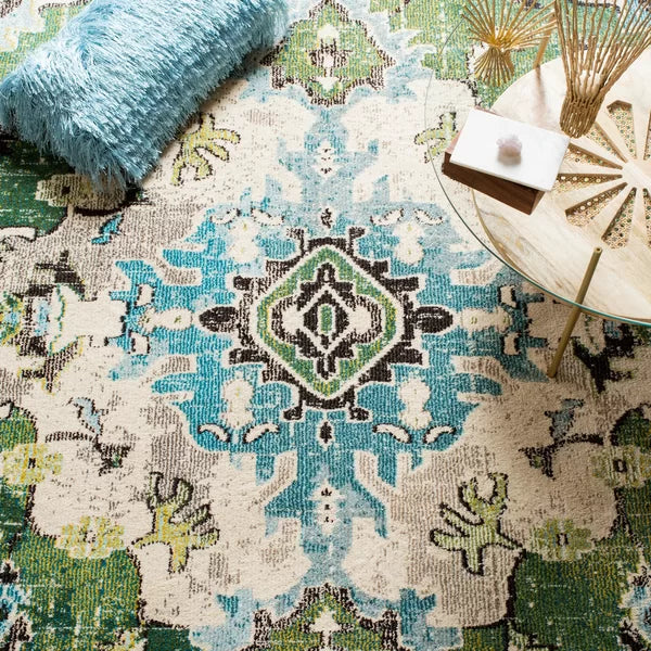 Indira Oriental Area Rug in Forest Green square 11'