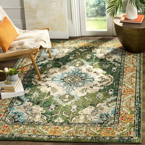 Indira Oriental Handmade Area Rug in Forest Green rectangle 9'x12'