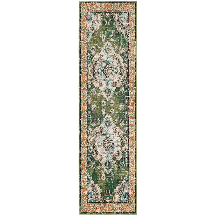 Indira Oriental Handmade Flatweave Area Rug in Forest Green, Runner 2'2" x 12'