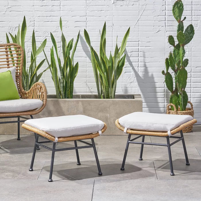 Light Brown/Beige Ingle Outdoor Ottoman with Cushion (Set of 2)