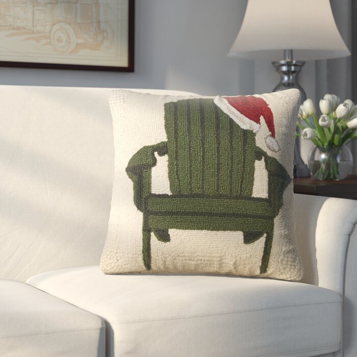 17 In x 17 In Square Inglewood Chair With Santa Hat Hook Wool Throw Pillow, (Set of 2)